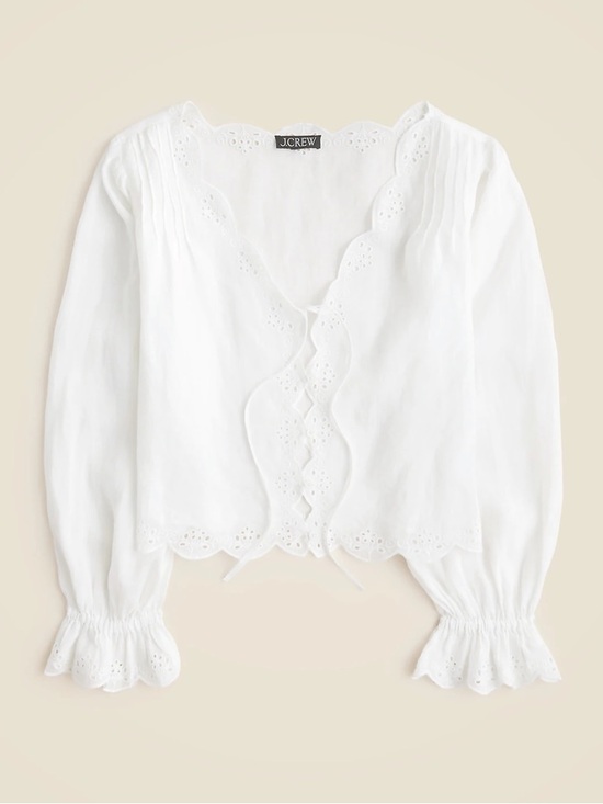 J. Crew Tops - J. Crew Scallop-trim tie-front top in ramie XS